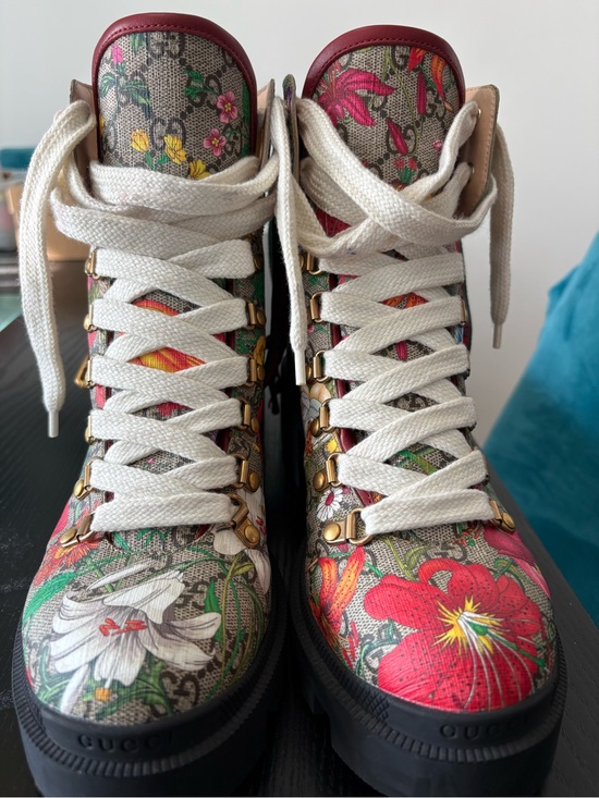 Gucci Shoes - Gucci Floral Lace-Up High-Top Boots in Multicolor